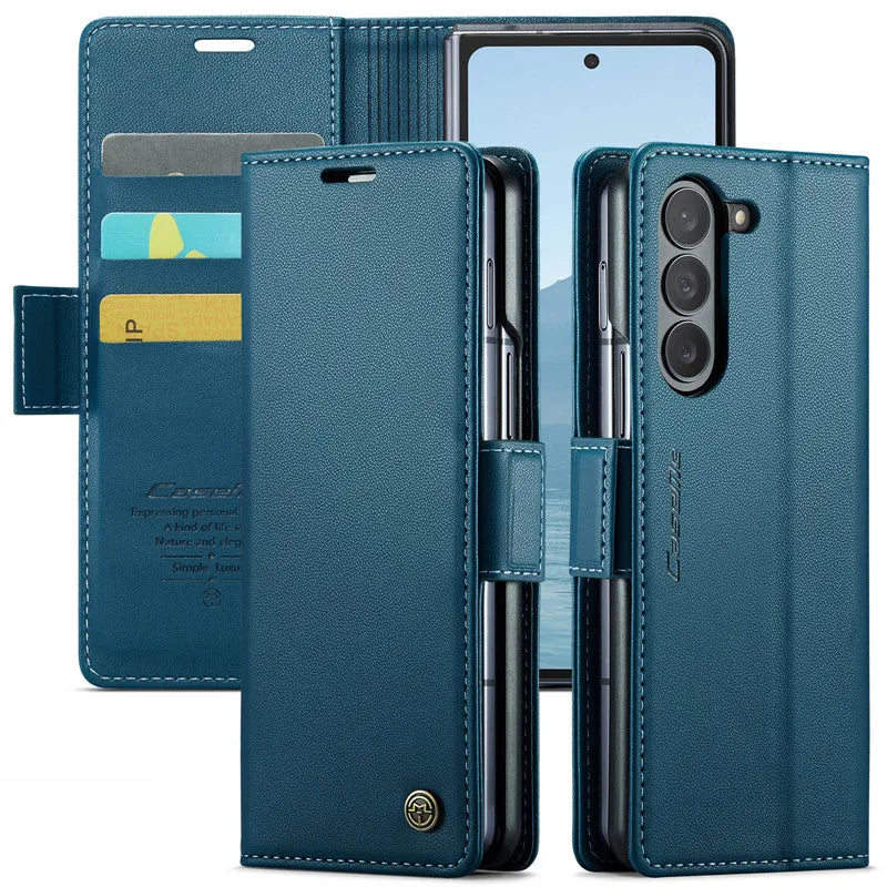 Luxury Magnetic Leather Wallet Multi Card Phone Case for Samsung Galaxy Z Fold 7 6 5 Fold6 Fold5 Shockproof Stand Cover Back Bag