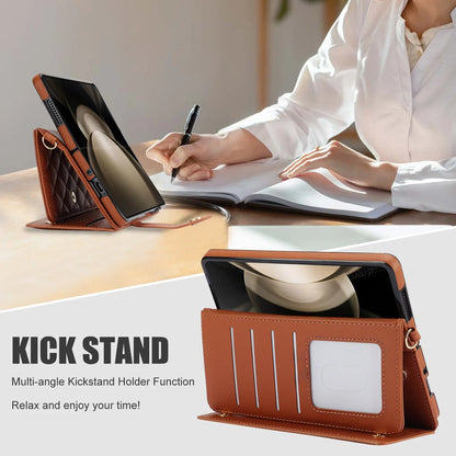 Ring Leather Zipper Wallet Card Slot Phone Case for Samsung Galaxy Z Fold 7 6 5 4 3 Shock Proof Flip Purse Holder Cover Hoesje