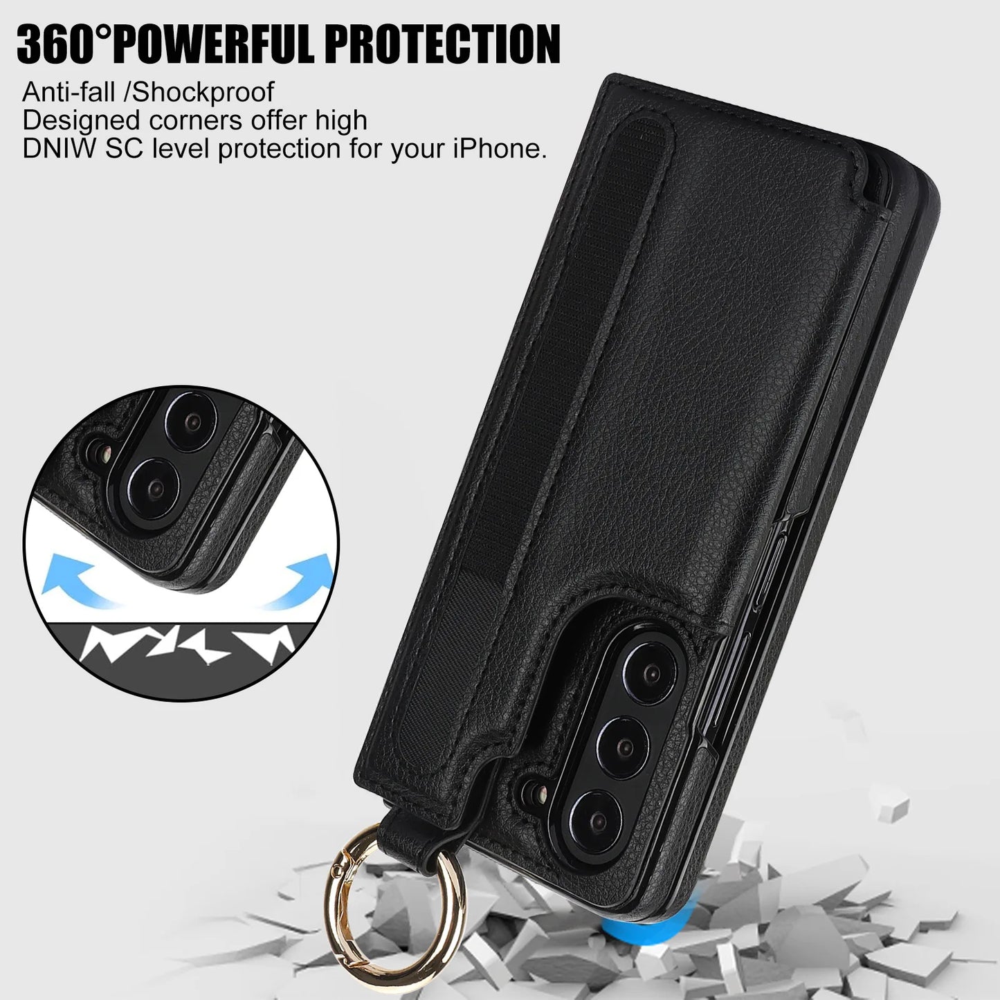 Fold7 Ring&Pen Slot Pu Leather Phone Case for Samsung Galaxy Z Fold 7 6 5 4 3 Metal Double Buckle Flip Card Holder Wallet Cover