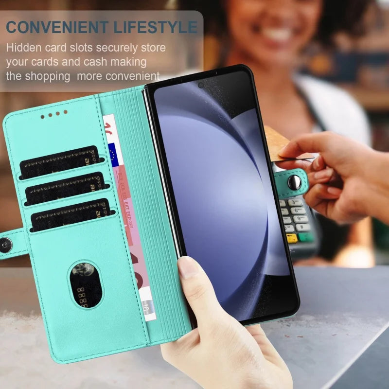 Thin Suede Leather Purse Phone Case for Samsung Galaxy Z Fold 7 6 5 4 3 Fold6 Fold5 Fold4 Fold3 Flip Stand Wallet Card Cover Bag