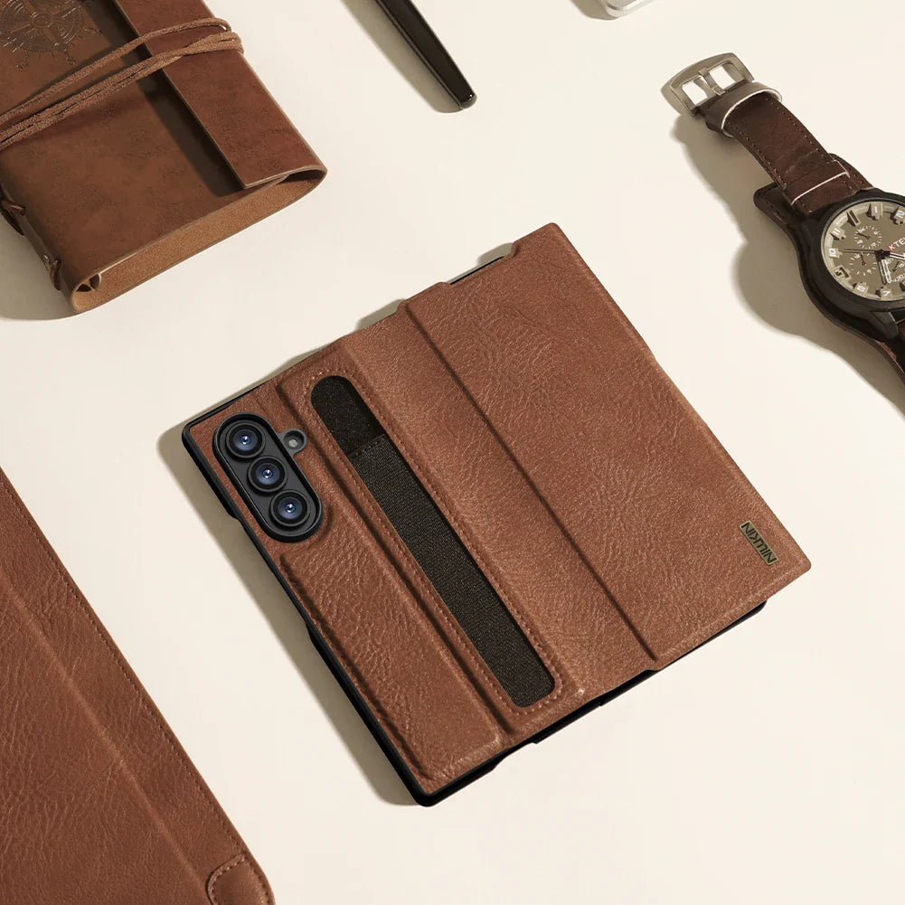 Nillkin For Samsung Galaxy Z Fold 7 5G Case Aoge Flip Leather Cases with S-Pen Holder Full Cover Protection