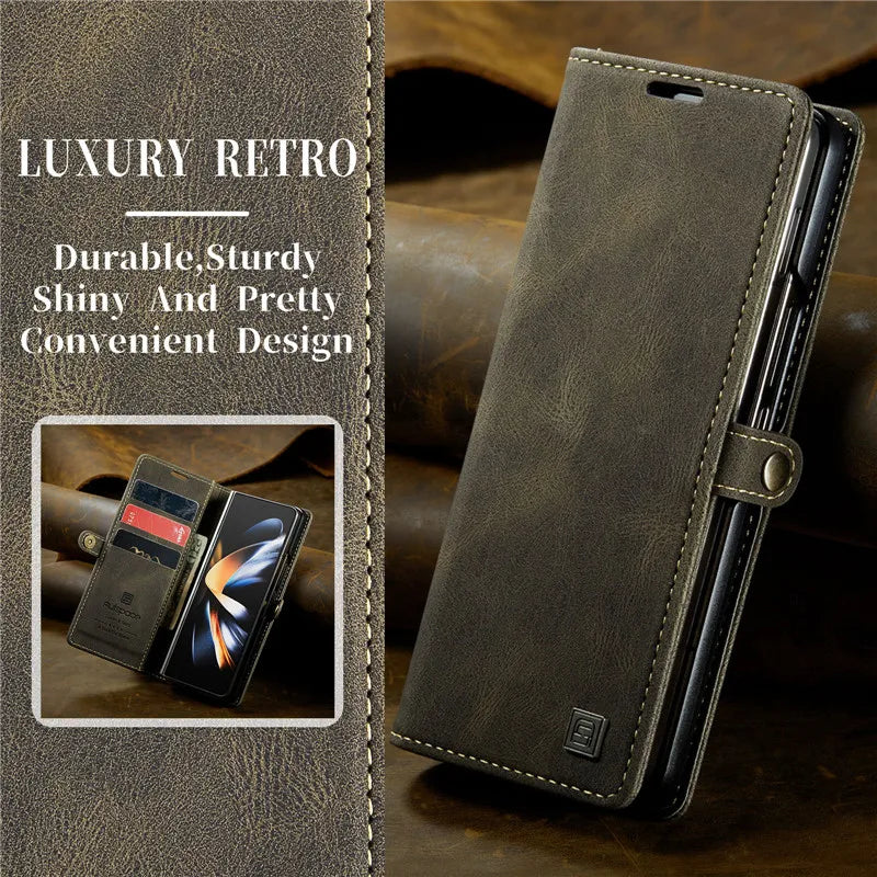 Retor Magnetic Leather Wallet Card Slots Phone Case for Samsung Galaxy Z Fold 7 6 5 4  Fold6 Fold5 Fold4 Flip Stand Cover Bag