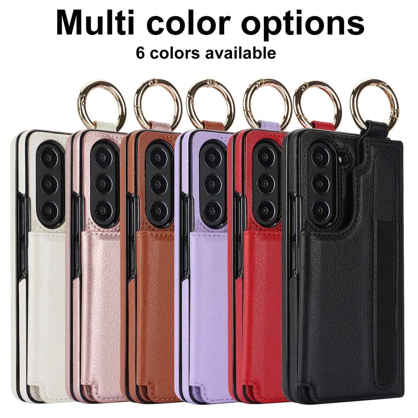 Fold7 Ring&Pen Slot Pu Leather Phone Case for Samsung Galaxy Z Fold 7 6 5 4 3 Metal Double Buckle Flip Card Holder Wallet Cover