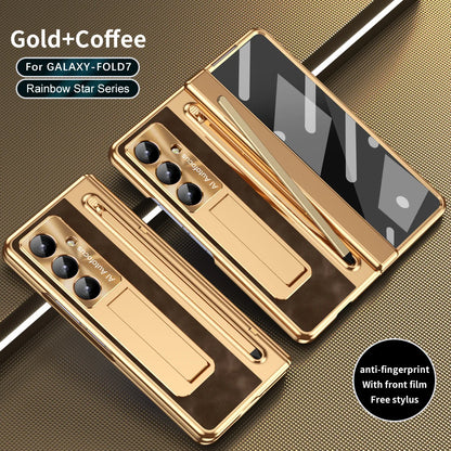 Stylus Pen Slot Bracket Phone Case for Samsung Galaxy Z Fold 7 Fold 6 5 4 Glass Film UV Electroplating Edge All-inclusive Cover