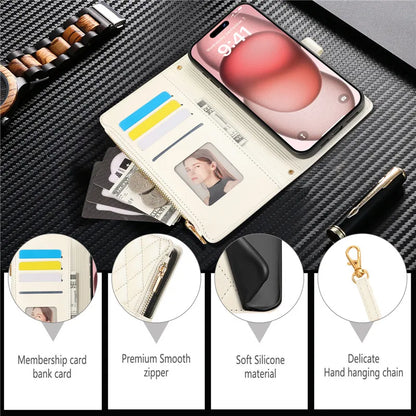 Crossbody Lanyard Leather Zip Wallet Card Slot Phone Case for Samsung Galaxy Z Fold 7 6 5 4 3 Wrist Strap Flip Stand Cover Etui