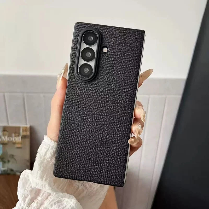 Leather Case For Samsung Galaxy Z Fold 7 6 5 4 3 Z Flip 7 6 5 4 3 Carbon Fiber Saffiano Crocodile Lychee Cover Wireless Charging