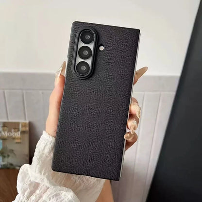 Leather Case For Samsung Galaxy Z Fold 7 6 5 4 3 Z Flip 7 6 5 4 3 Carbon Fiber Saffiano Crocodile Lychee Cover Wireless Charging