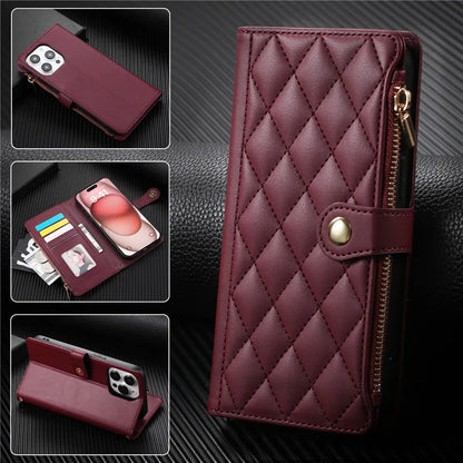 Crossbody Lanyard Leather Zip Wallet Card Slot Phone Case for Samsung Galaxy Z Fold 7 6 5 4 3 Wrist Strap Flip Stand Cover Etui