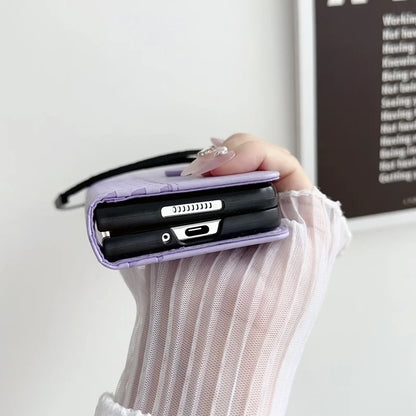 Luxury Leather Flip Purse Holder Phone Case For Samsung Galaxy Z Fold 7 6 5 4 3 Fold7 Fold6 Fold5 Wallet Card Cover Back Bag