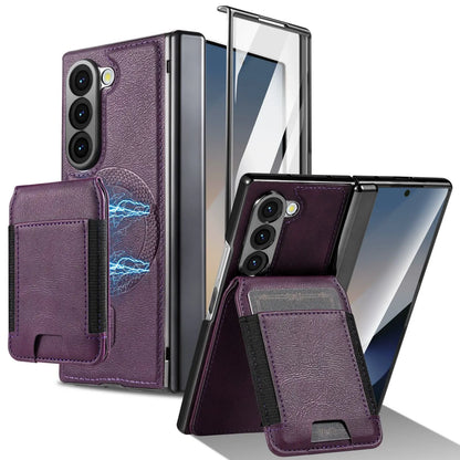Stable Support Leather Magnetic Wallet Case for Samsung Galaxy Z Fold 7 ZFold 6 5 4 3 Tempered Glass with Hinge Protection Cover