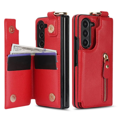 Ring Leather Zipper Wallet Card Slot Phone Case for Samsung Galaxy Z Fold 7 6 5 4 3 Shock Proof Flip Purse Holder Cover Hoesje