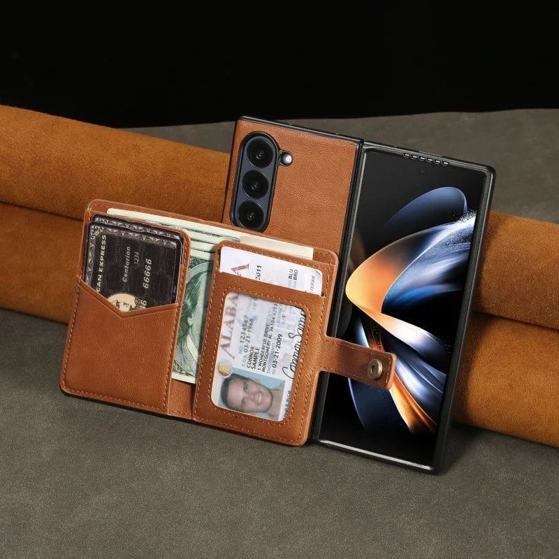 MagSafe Wireless Charging Wallet Card Phone Case For Samsung Galaxy Z Fold 7 6 5 4 3 Fold7 Fold6 Fold5 Flip Purse Holder Cover