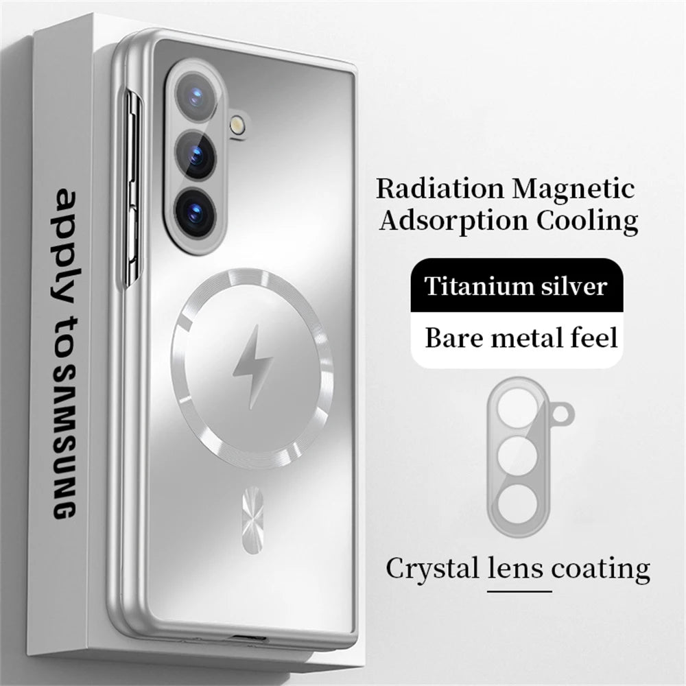 Luxury For Magsafe Wireless Charging Matte Frosted AG Case For Samsung Z Fold 7 6 zfold 5 4 3 5G Full Lens Protection Back Cover