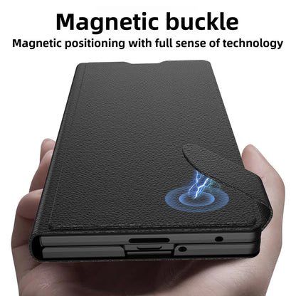 Fold7 Film+Phone Case for Samsung Galaxy Z Fold 7 Card Holder Magnetic Buckle Wallet Flip Wireless Charging Stand Leather Cover