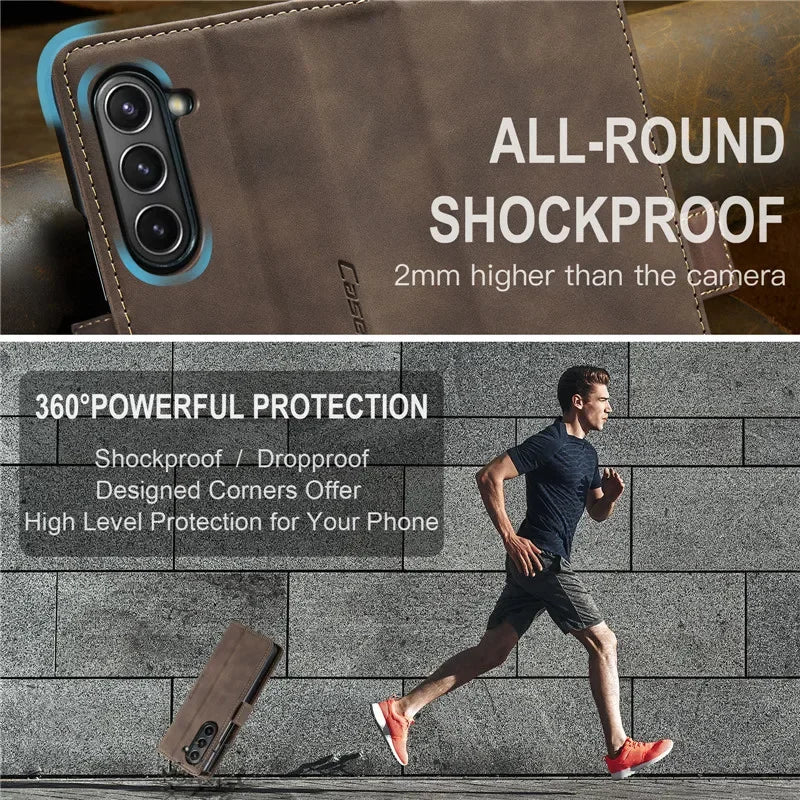 CaseMe Retor Leather Wallet Card Slot Phone Case for Samsung Galaxy Z Fold 7 6 5 4 Fold5 Fold6 Shockproof Flip Stand Cover Coque