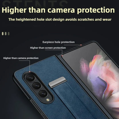High-end Cowide Leather Mobile Phone Case for Samsung Galaxy Z Fold 7 Fold6 5 4 3 Wristband Holder Camera Protection Back Cover