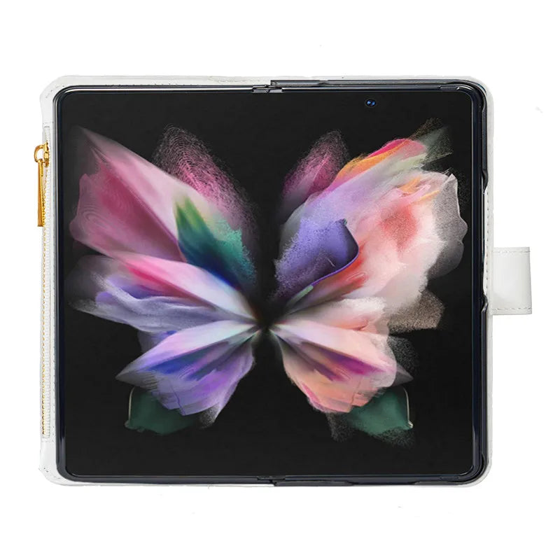 Luxury Lanyard Zipper Wallet Card Slot Phone Case For Samsung Galaxy Z Fold 7 6 5 4 3 Fold6 Fold5 Fold4 Leather Flip Stand Cover