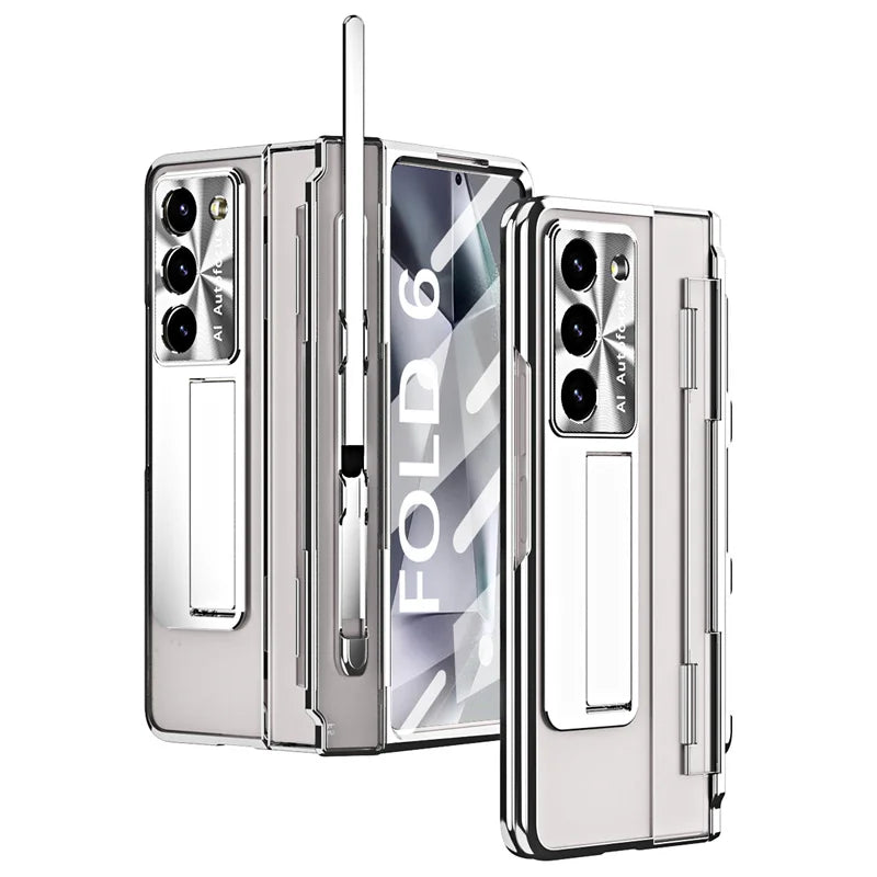 For Samsung Z Fold 5 6 Folding Armor Phantom Stand Phone Case or Samsung Z Fold 3 4 Pen Slot with Tempered Film Protective Cover