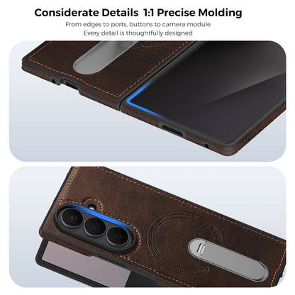 Fold 7 Strong Magnetic Phone Case for Samsung Galaxy Z Fold 7 6 5 4 3 Wireless Charging Metal Rotating Bracket Pu Leather Cover