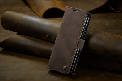 CaseMe Retor Leather Wallet Card Slot Phone Case for Samsung Galaxy Z Fold 7 6 5 4 Fold5 Fold6 Shockproof Flip Stand Cover Coque