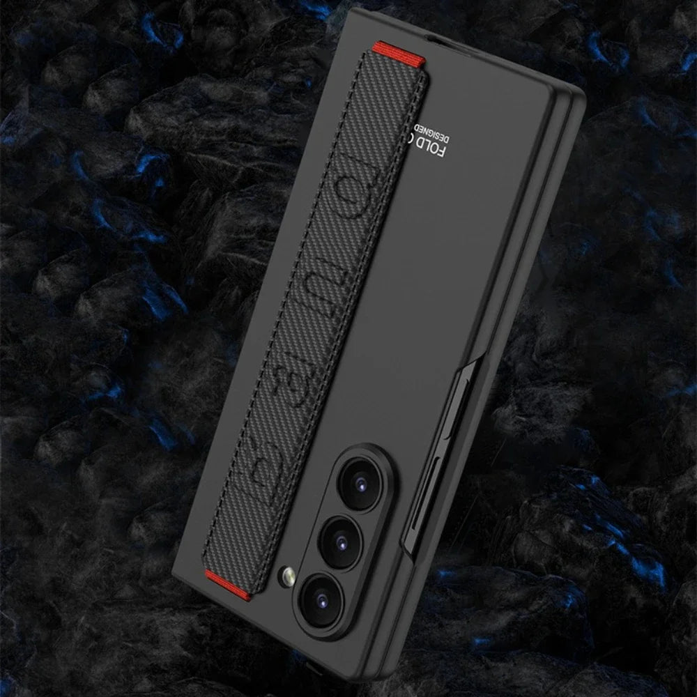 ZFold 7 High-end Screen Film+Phone Case for Samsung Galaxy Z Fold 7 6 Slim Elastic Wristband Wireless Charging Tough Pc Cover