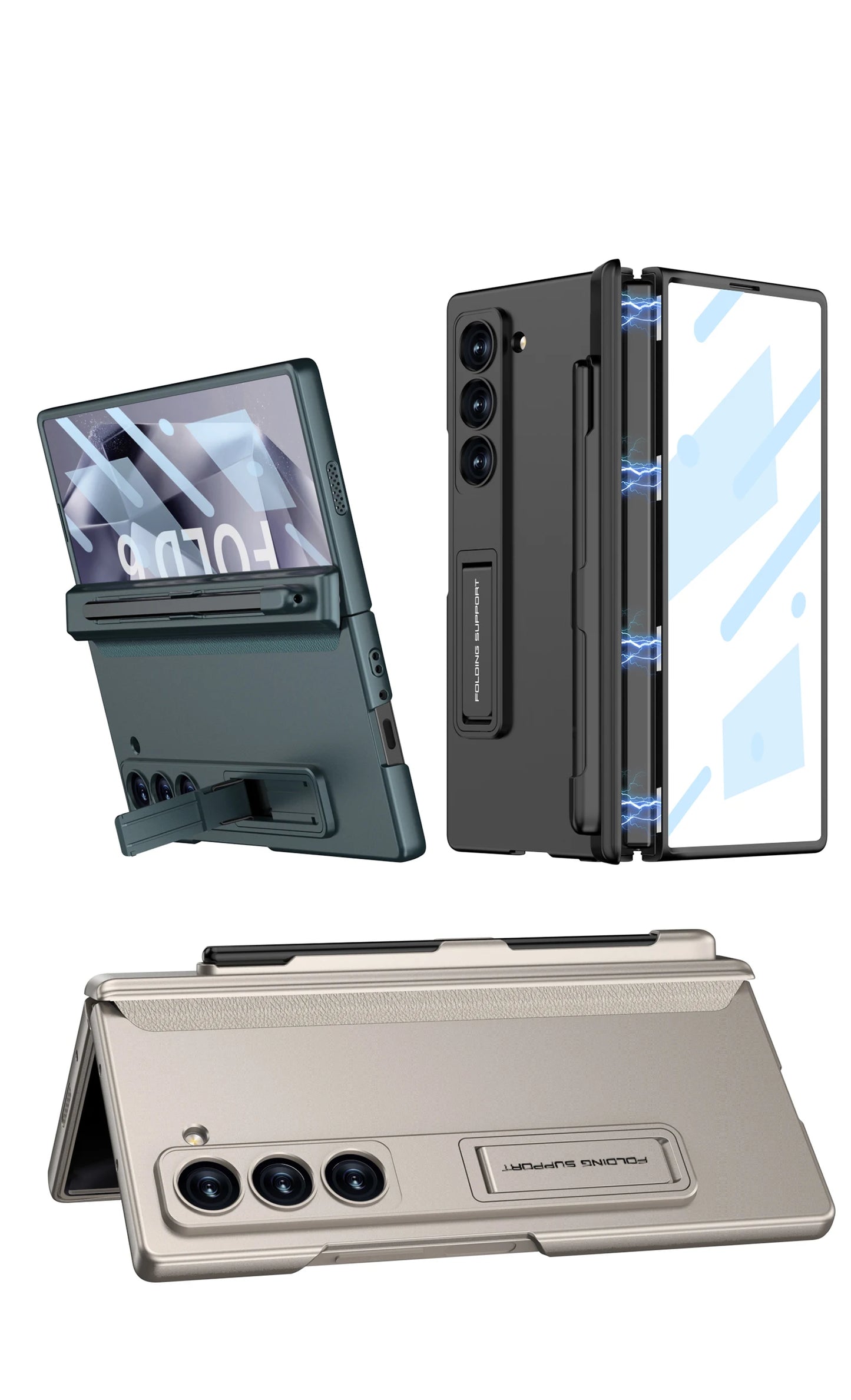 Hinge Protection Magnetic Pen Slot Cover For Samsung Galaxy Z Fold 6 5 4 3 5G Case Luxury Stand Hard PC Cover for Fold5 Fold6