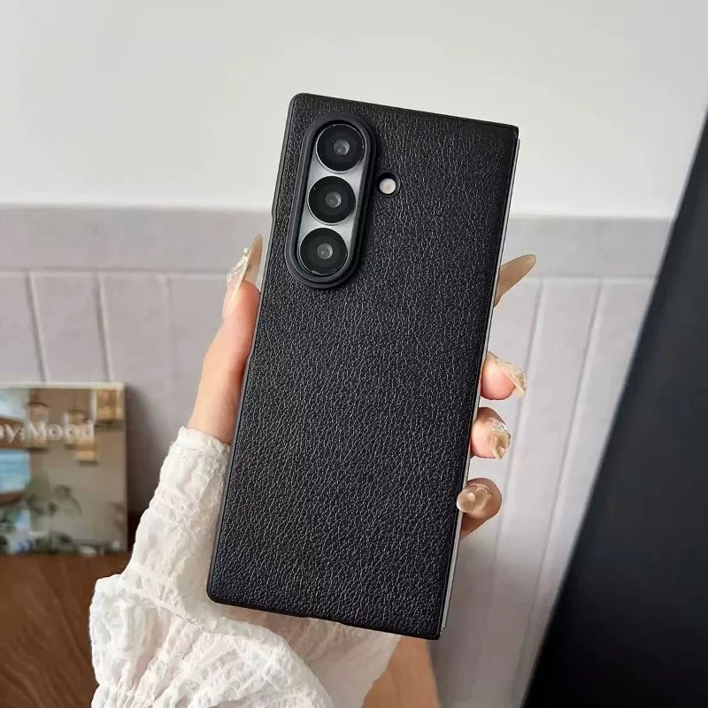 Leather Case For Samsung Galaxy Z Fold 7 6 5 4 3 Z Flip 7 6 5 4 3 Carbon Fiber Saffiano Crocodile Lychee Cover Wireless Charging