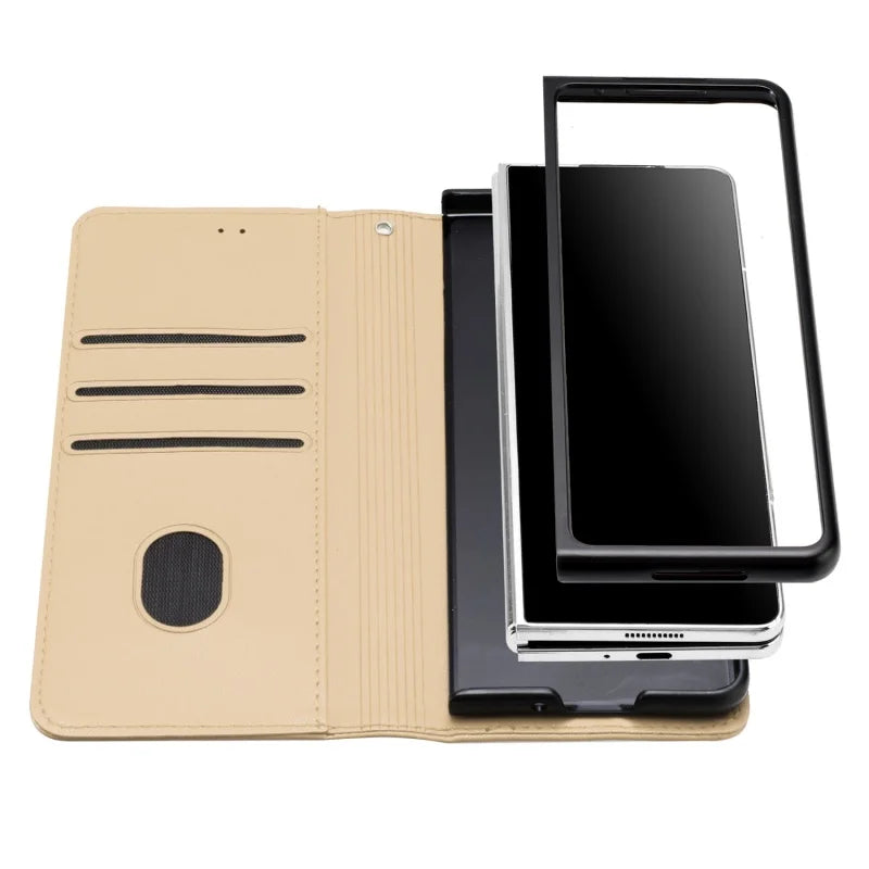 Luxury Magnetic Leather Wallet Card Phone Case for Samsung Galaxy Z Fold 6 5 4 3 Fold6 Fold5 Flip Purse Holder Cover Back Bag