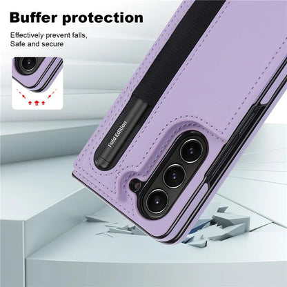 Pen Slot Leather Wallet Card Phone Case for Samsung Galaxy Z Fold 7 6 5 4 3 Fold6 Fold5 Fold4 Fold3 Retor Flip Stand Cover Etui