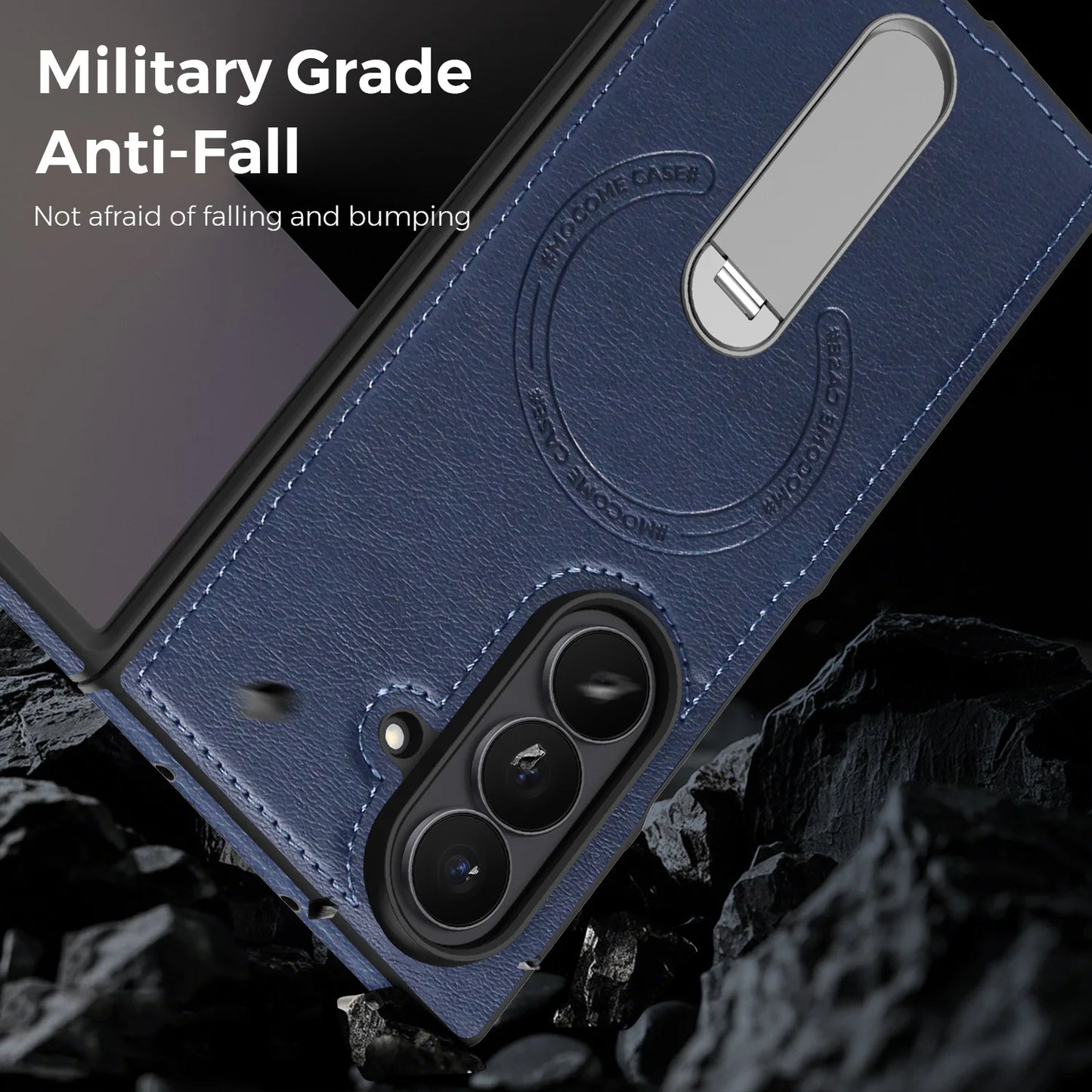 Fold 7 Strong Magnetic Phone Case for Samsung Galaxy Z Fold 7 6 5 4 3 Wireless Charging Metal Rotating Bracket Pu Leather Cover