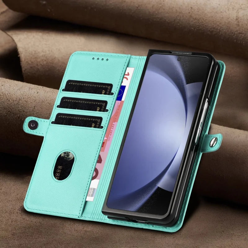 Thin Suede Leather Purse Phone Case for Samsung Galaxy Z Fold 7 6 5 4 3 Fold6 Fold5 Fold4 Fold3 Flip Stand Wallet Card Cover Bag