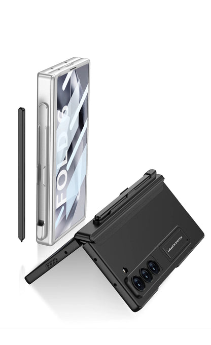 Hinge Protection Magnetic Pen Slot Cover For Samsung Galaxy Z Fold 6 5 4 3 5G Case Luxury Stand Hard PC Cover for Fold5 Fold6
