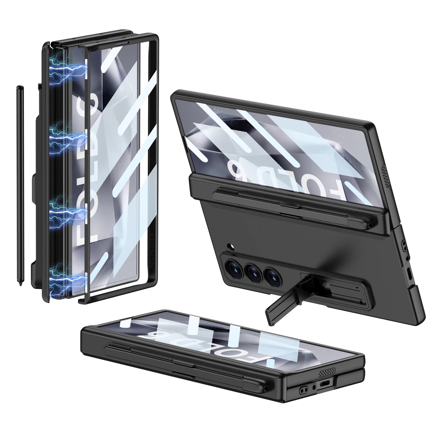 Hinge Protection Magnetic Pen Slot Cover For Samsung Galaxy Z Fold 6 5 4 3 5G Case Luxury Stand Hard PC Cover for Fold5 Fold6