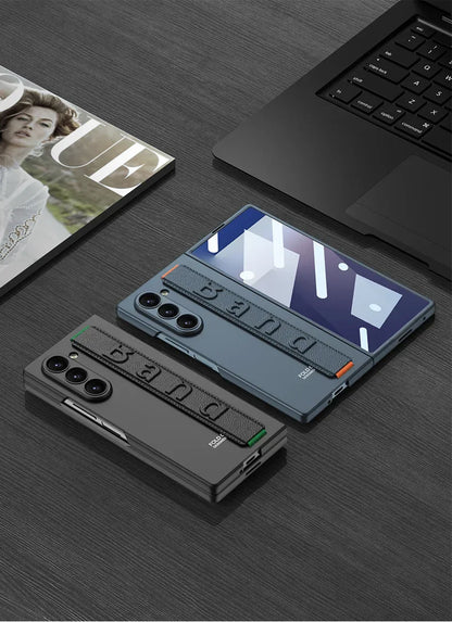 ZFold 7 High-end Screen Film+Phone Case for Samsung Galaxy Z Fold 7 6 Slim Elastic Wristband Wireless Charging Tough Pc Cover