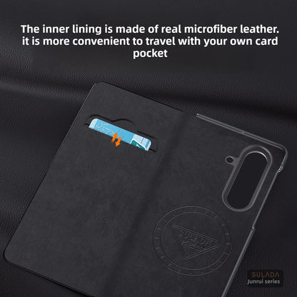 Genuine Cowhide Leather Phone Case for Samsung Galaxy Z Fold 7 Fold7 Wireless Charging Magnetic Attraction Bracket Flip Cover