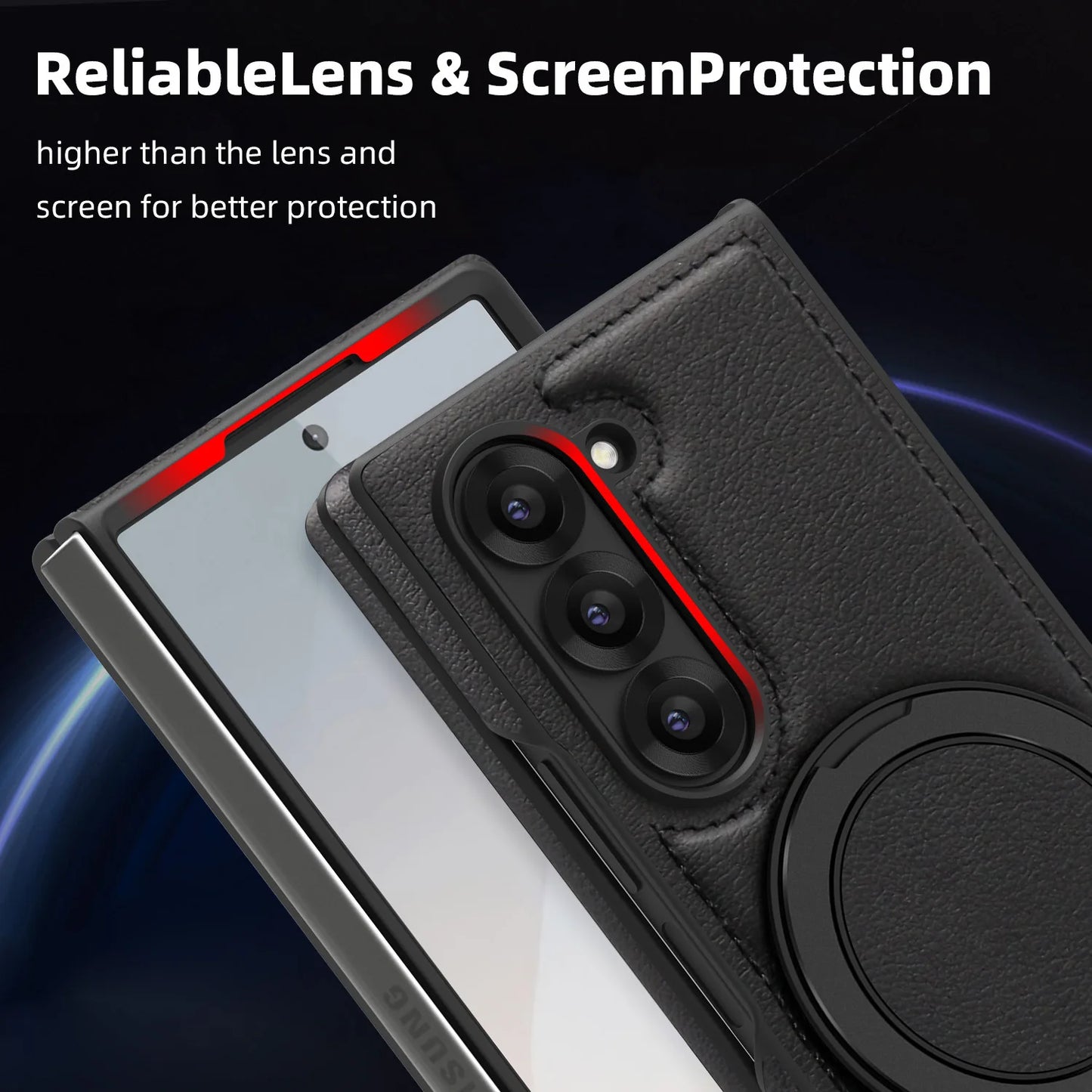 Phone Case for Samsung Galaxy Z Fold 7 Fold6 5 4 3 Strong Magnetic Ring&360 °rotating Bracket Wireless Charging Pu Leather Cover