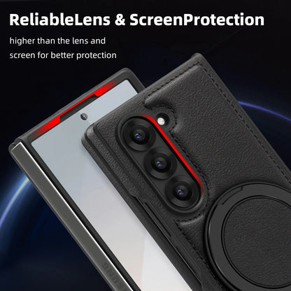 Phone Case for Samsung Galaxy Z Fold 7 Fold6 5 4 3 Strong Magnetic Ring&360 °rotating Bracket Wireless Charging Pu Leather Cover