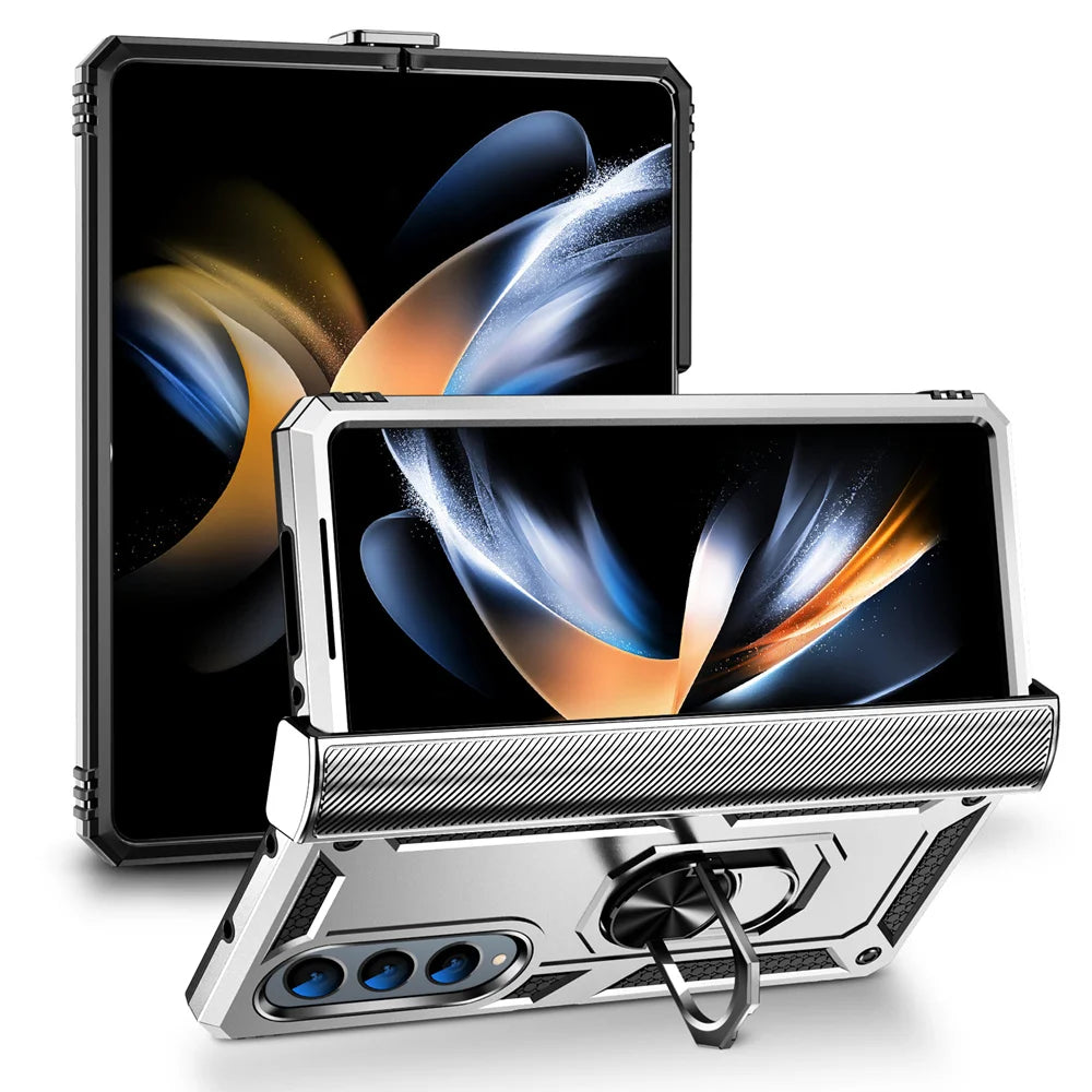 Military Grade Protection Metal Ring Grip Case for Galaxy Z Fold 4 Shockproof Heavy Duty Defender Rugged Folding Phone Case