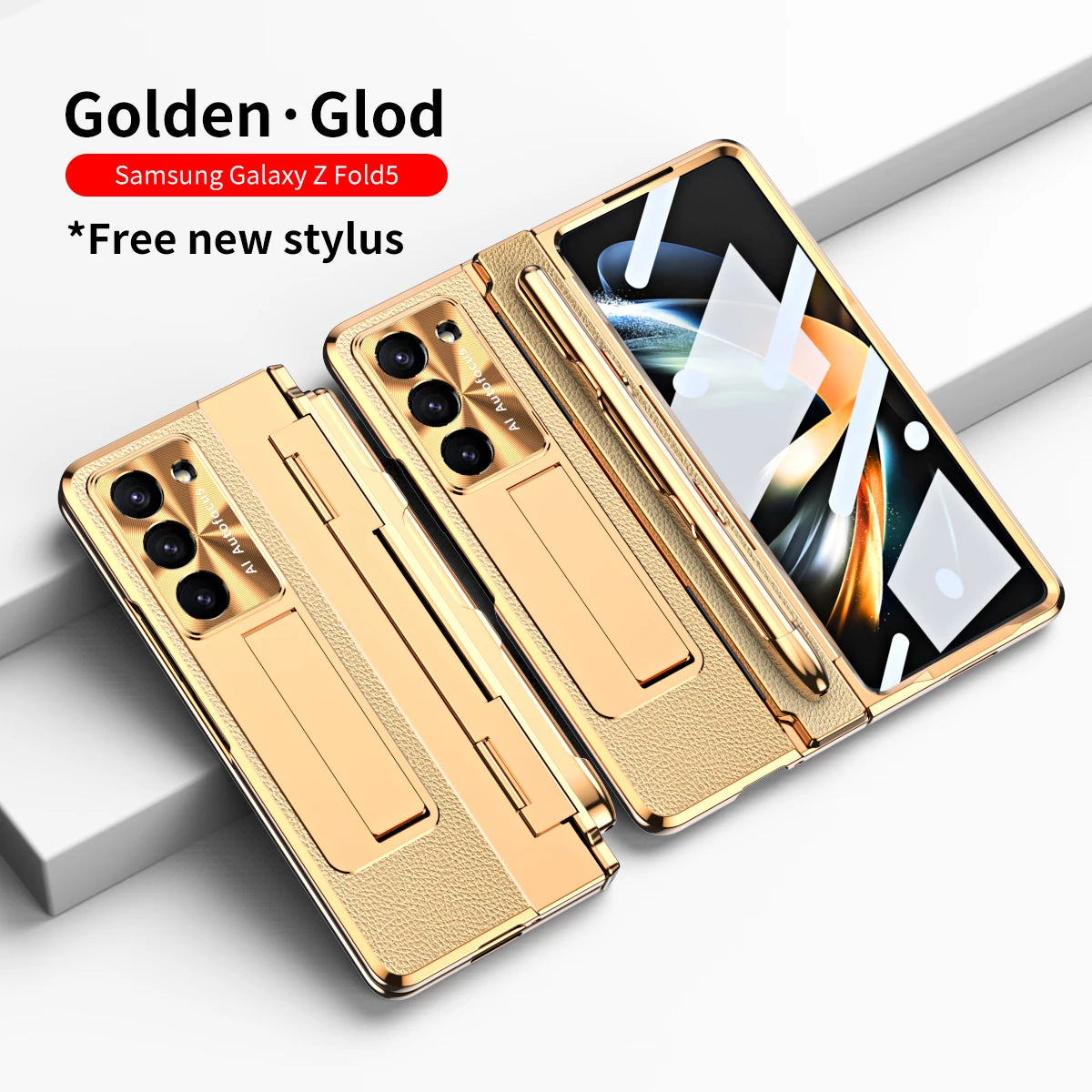 Coque With S Pen Plating Leather Case For Samsung Galaxy Z Fold 7 6 5 4 360 Full Protection Tempered Glass Kickstand Phone Cover