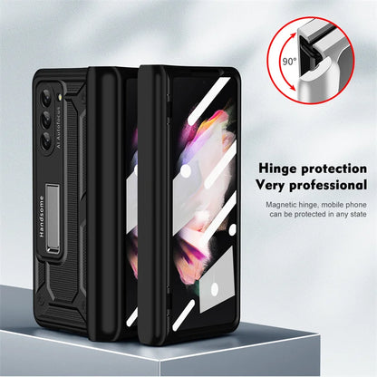 For Samsung Galaxy Z Fold 5 4 3 2 5G Armor Hinge Hidden Bracket PC Phone Case Screen Protector Film Shockproof Protector Case