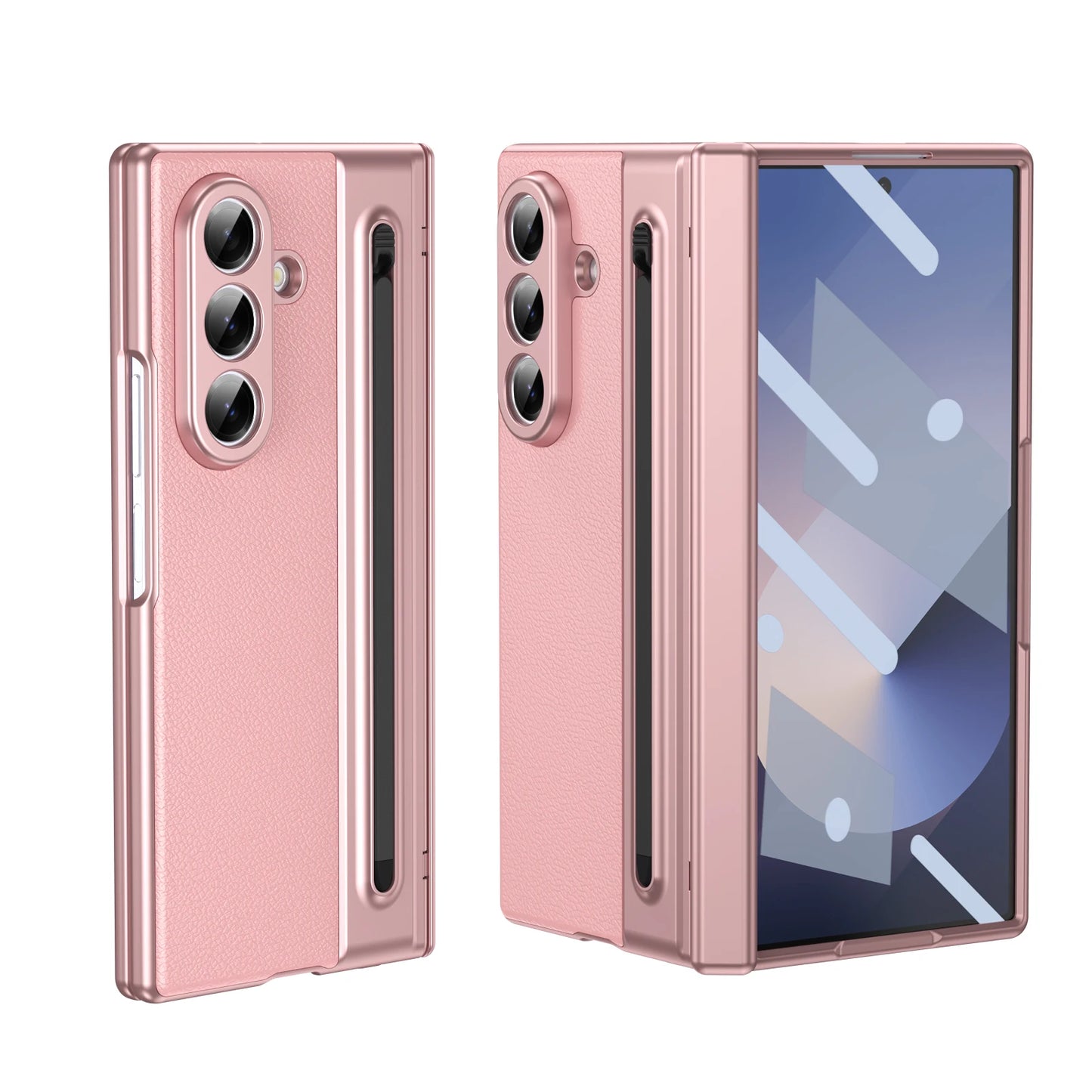 For Samsung Galaxy Z Fold 7 6 5 4 3 360° Folding Flap Leather Pen Groove Tempered Glass Film Drop Resistant Phone Case