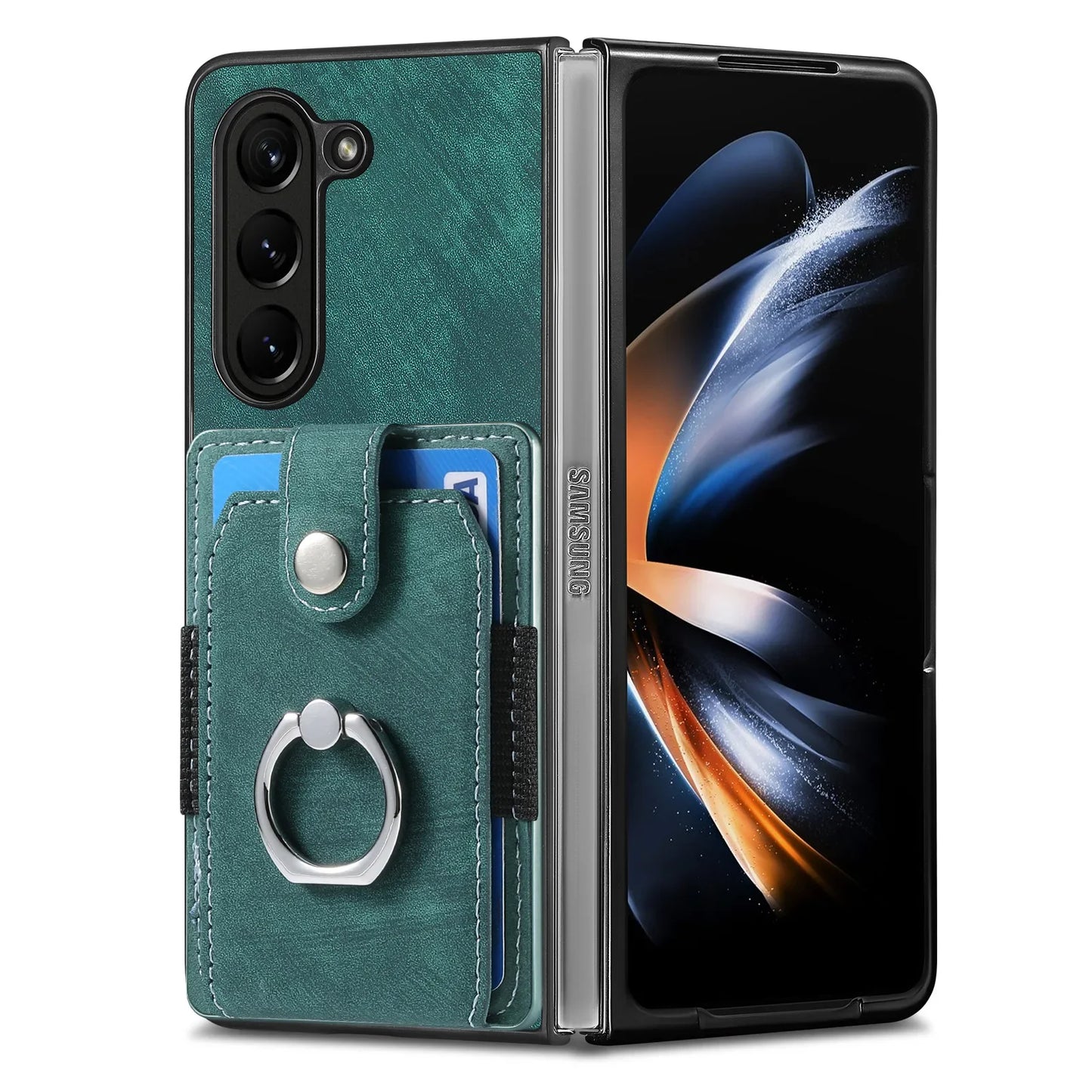 Z Fold 7 Retro Pu Leather Phone Case for Samsung Galaxy Z Fold 6 5 4 3 Magnetic Hardware Ring&buckle Card Slot Bag Bracket Cover