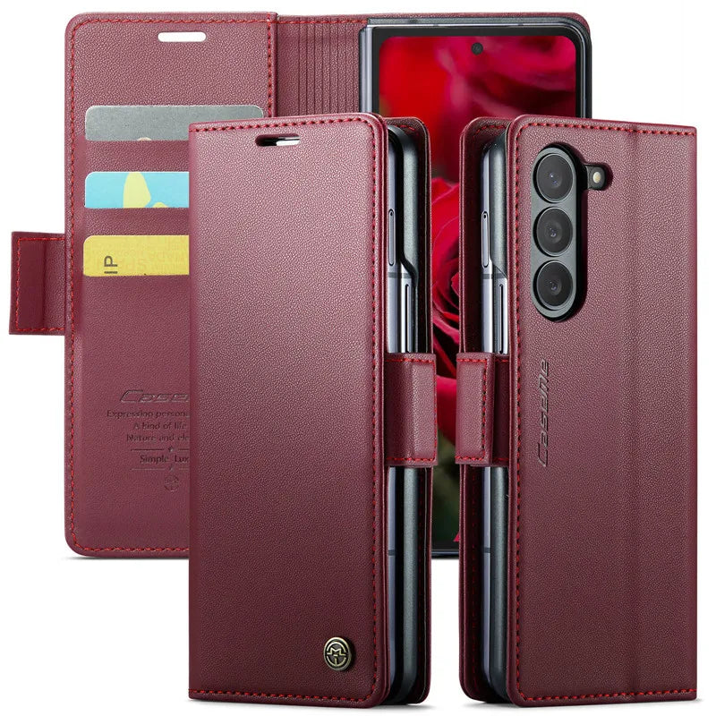 Luxury Magnetic Leather Wallet Multi Card Phone Case for Samsung Galaxy Z Fold 7 6 5 Fold6 Fold5 Shockproof Stand Cover Back Bag
