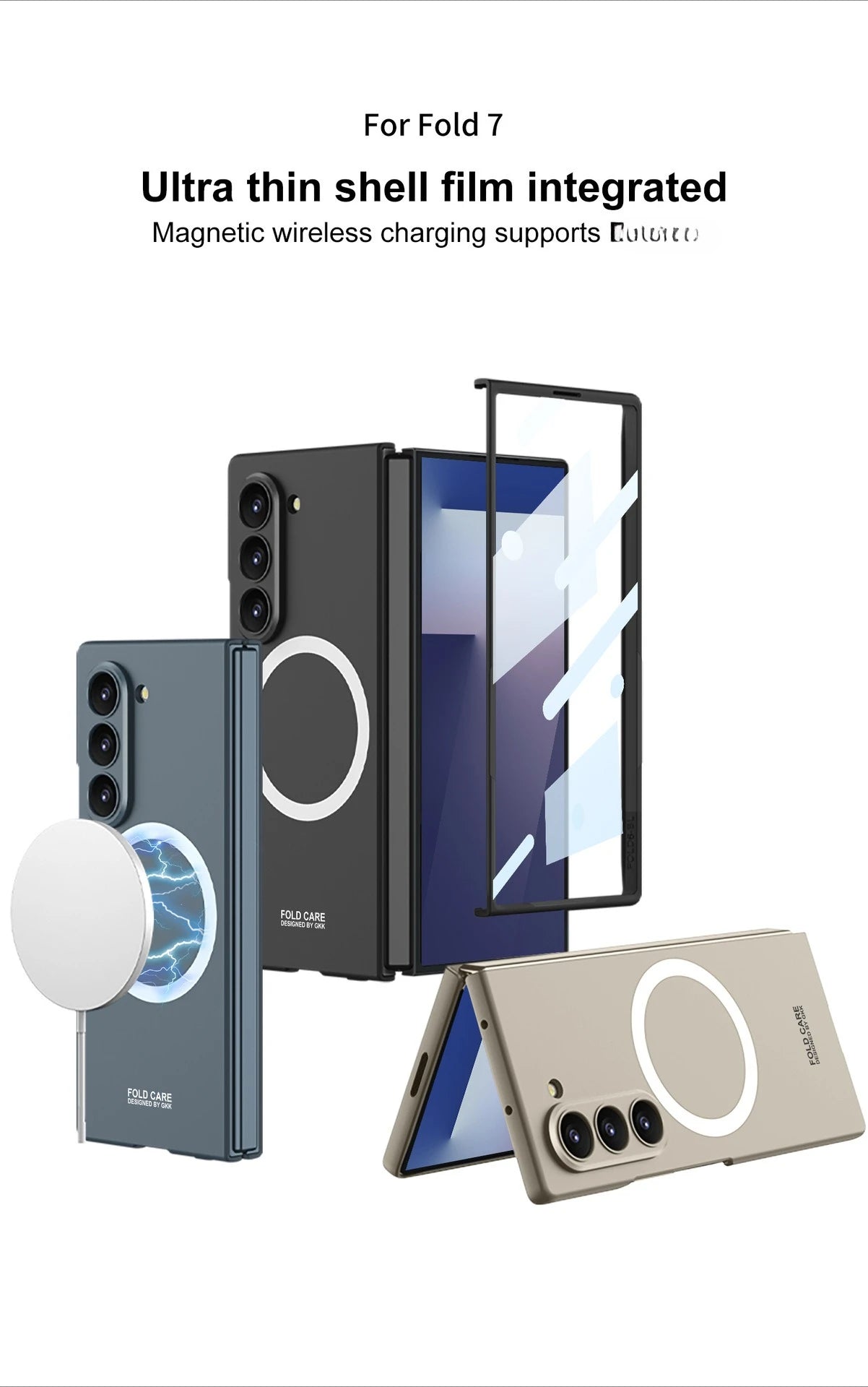 Z Fold 7 Magnetic Wireless Charging Phone Case for Samsung Galaxy Z Fold 7 Screen Protect Film Slim PC Foldable Matte Tough Cover