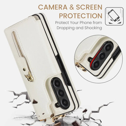 Ring Leather Zipper Wallet Card Slot Phone Case for Samsung Galaxy Z Fold 7 6 5 4 3 Shock Proof Flip Purse Holder Cover Hoesje