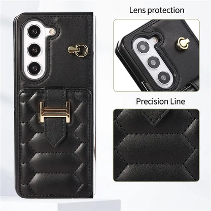 Crossbody Lanyard Leather Phone Case for Samsung Galaxy Z Fold 6 5 4 3 Fold6 Fold5 Fold4 Fold3 Wrist Rope Wallet Card Cover Etui