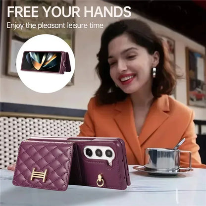 Crossbody Lanyard Leather Wallet Card Phone Case for Samsung Galaxy Z Fold 7 6 5 4 3 Fold6 Fold5 Fold4 Fold3 Wrist Rope Cover