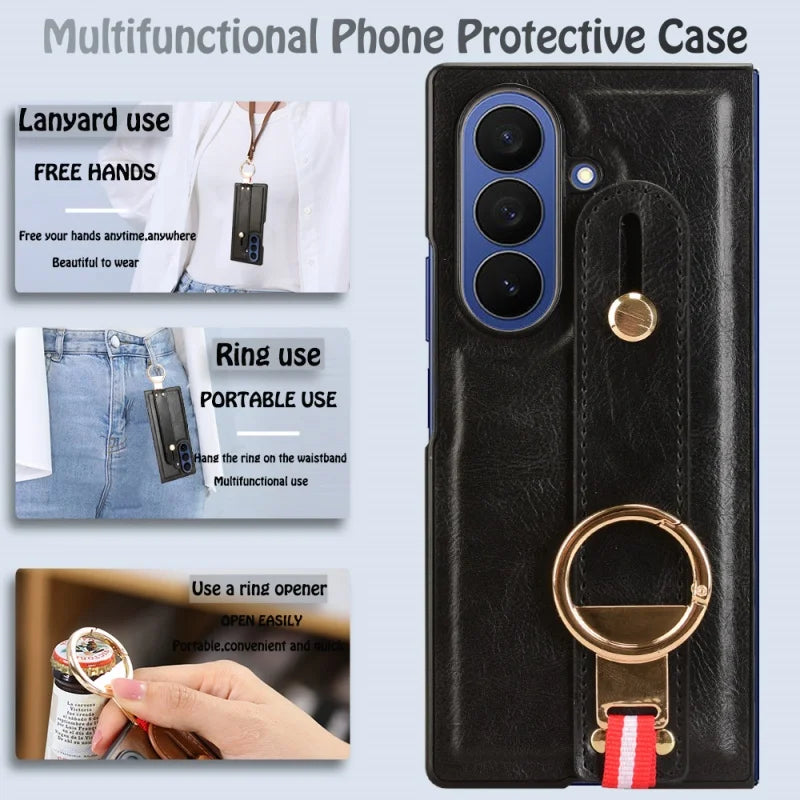 Samsung Galaxy Z Fold 7 New Anti-Shock Business Leather Wristband Cover Case For Samsung ZFold7 Non-Slip Protective Case