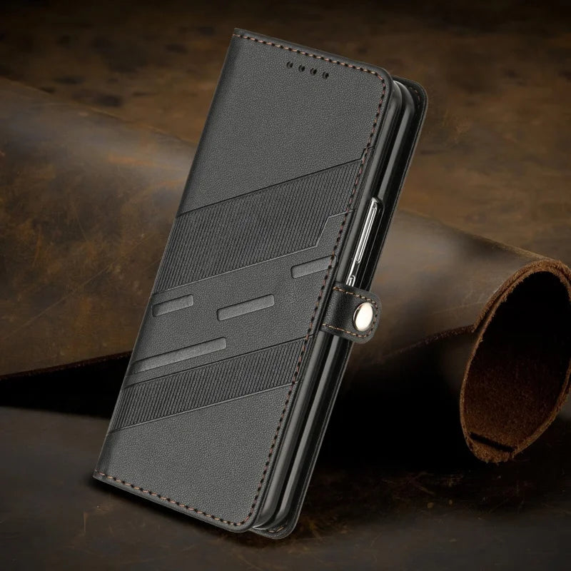 Thin Suede Leather Purse Phone Case for Samsung Galaxy Z Fold 7 6 5 4 3 Fold6 Fold5 Fold4 Fold3 Flip Stand Wallet Card Cover Bag