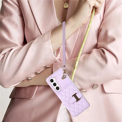 Crossbody Lanyard Leather Wallet Card Phone Case for Samsung Galaxy Z Fold 7 6 5 4 3 Fold6 Fold5 Fold4 Fold3 Wrist Rope Cover